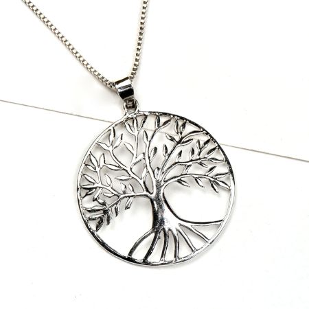 92.5 Sterling Silver Pendant Tree Of Life In A thin Circular Border