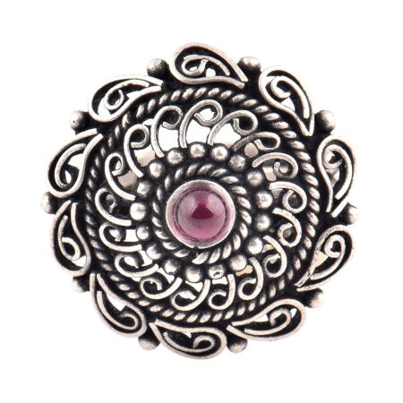 Oxidized 92.5 Sterling silver Ring Adjustable Amethyst Stone Studded  Floral and Paisley Design (Free Size)