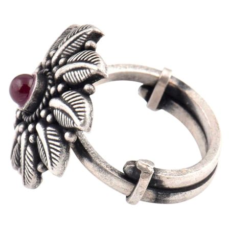 Floral Leaves Oxidized  92.5 Sterling Silver Ring Adjustable With Amethyst Stone For Women (Free Size)