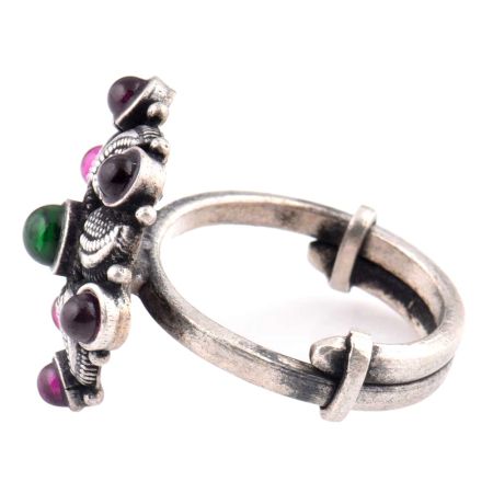 92.5 Sterling Silver Ring Amethyst and Green Onyx Fashion Accessory Ring (Free Size)