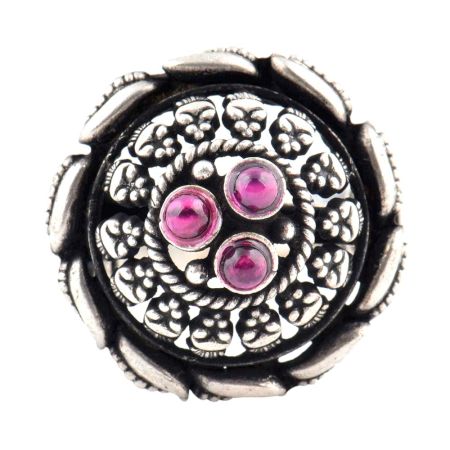 Fashionable 92.5 Sterling Silver Ring With Three Amethyst Stones (Free Size)