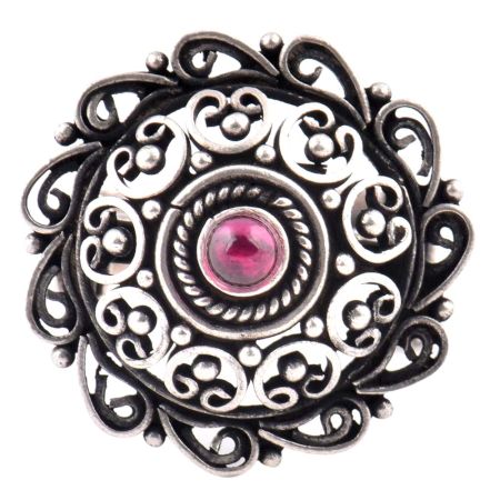 Intricate 92.5 Sterling Silver Ring has embossed petals and Scroll work fashion wear (Free Size)