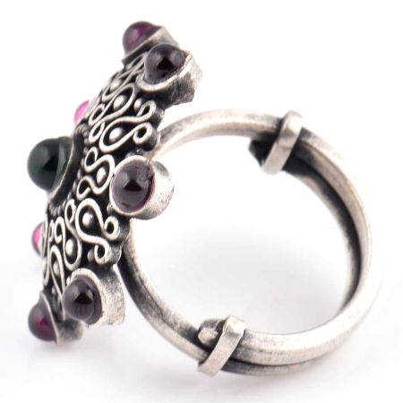 Amethyst Scrolled 92.5 Sterling Silver Ring Traditional Wear (Free Size)