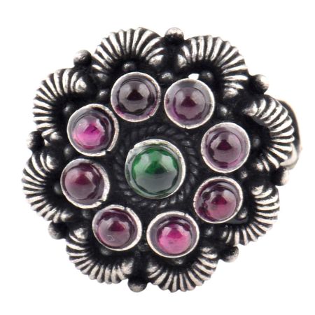 Embossed Petals 92.5 Sterling silver Rings Amethyst Ring Fashion Wear (Free Size)