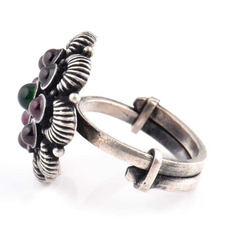 Embossed Petals 92.5 Sterling silver Rings Amethyst Ring Fashion Wear (Free Size)