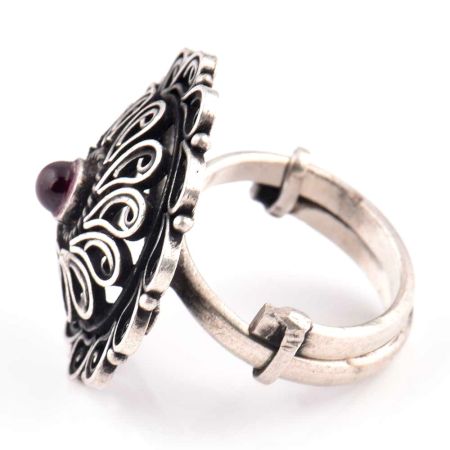 Hand made 92.5 Sterling Silver Ring Filigree Design Amethyst Stone Cocktail Jewelry (Free Size)