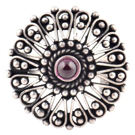 Oxidized 95.5 Sterling Silver Ring Floral Design  Statement Jewelry (Free Size)