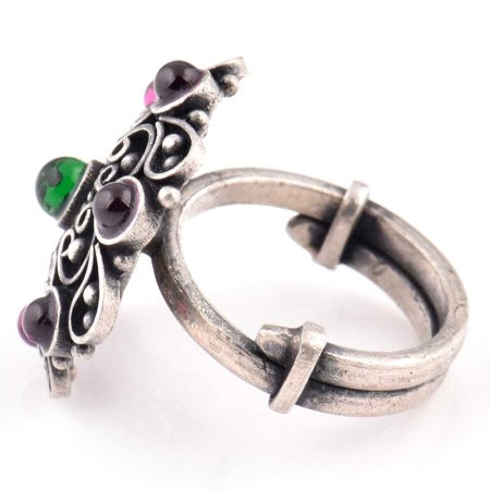 92.5 Sterling Silver Ring Filigree pattern And Round Amethyst Stone (Free Size)