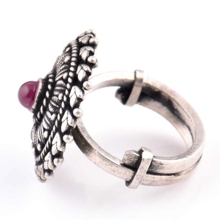 92.5 Sterling Silver Ring Leafy Pattern Mix For Cocktail Party (Free Size)