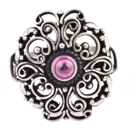 92.5 Sterling Silver Ring Scroll work Amethyst stone Fashion Accessory (Free Size)