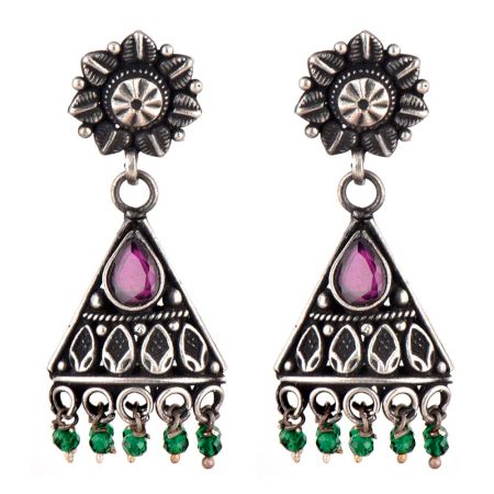 Daily wear 92.5 Floral Stud Amethyst stone Triangle shape Dangle Earrings