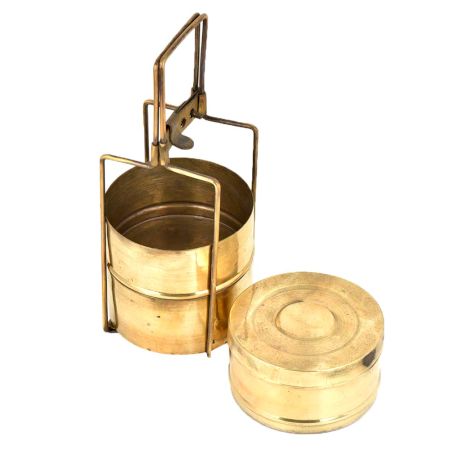 Brass Tiffin Box With Three Container In Golden Finish
