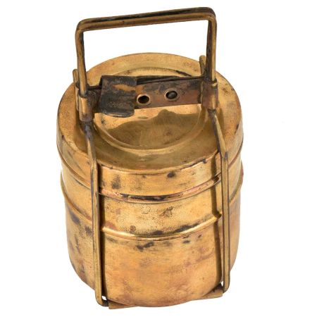 Brass Tiffin Box With Brass Strap Frame And Two Containers