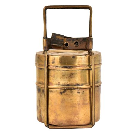 Brass Tiffin Box With Brass Strap Frame And Two Containers