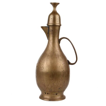 Brass Indian Tea pot Surahi Long Thin Handle Inverted Cup Lid