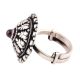 Adjustable Oxidized 92.5 Sterling Silver Ring Leaves flowers And Amethyst Stone (Free Size)