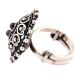 Oxidized 92.5 Sterling Silver Ring Adjustable Oval Engraved Amethyst Studded  Ring (Free Size)