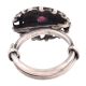92.5 Sterling Silver Ring Oxidized Adjustable Amethyst Studded Engraved Design Designer Ring (Free Size)