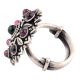 Stoned Floral 92.5 Sterling Silver Ring Adjustable Amethyst and Onyx Stones (Free Size)
