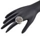 Embossed Motifs 92.5 Sterling Silver Ring Oxidized Party Wear For Women (Free Size)
