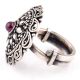 92.5 Sterling Silver Ring  Adjustable With Round Amethyst with Pear and dotted Motifs And Scroll Design (Free Size)