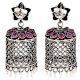 Long 92.5 Sterling Silver Jhumki Earrings With Floral Stud And Amethyst Stones