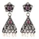 Floral Amethyst 92.5 Sterling Silver Earrings Engraved Leaves Pearl Tassel Danglers