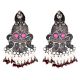 Long Floral 92.5 Sterling Silver Earrings Peacock Motif Pearl And Red Agate Tassels