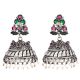 92.5 Sterling Silver jhumki Earrings With Green Onyx and Amethyst Silver Hangings
