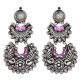 92.5 Sterling Silver Earrings Three layered Peacock Pink Onyx  Traditional  Design Danglers