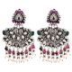 Engraved 92.5 Sterling Silver Earrings Chandbali Pink Howelite And Pearl Chandelier Earrings