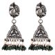 Peacock Engraved 92.5 Sterling silver Earrings Pyramid Shaped Jhumkis With Green Aventurine and Pearl Beads