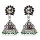 Intricate Floral 92.5 Sterling Silver Earrings Stud With Embossed Design Jhumki With Black Onyx Green Onyx and pearl Tassels