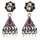 Triangular 92.5 Sterling Silver Earrings With Big Teardrop Amethyst And Pearl Bead Hangings
