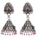 Tribal Floral Stud 92.5 Sterling Silver Earrings Decorated With Amethyst And Pink Tourmaline Bead Jhumki