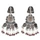 Peacock Stud  92.5 Sterling Silver Earrings Motifs engraved Danglers With Red Chalcedony And Pearl Beads