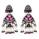 Peacock  Stud 92.5 Sterling Silver Earings Floral Pink Fuchsia Buds Red Chalcedony And pearl Beads Danglers