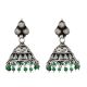 Casual 92.5 Sterling Silver Earrings Engraved Geometric Design Green Onyx Beads Jhumki