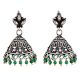 92.5 Sterling Silver Earrings Engraved Floral Stud Green Onyx Beads Jhumki
