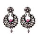 Black 92.5 Sterling Silver Earrings Small Embossed Motifs Fuchsia Chandbali Earrings