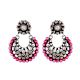 92.5 Sterling Silver Earring Diamond Motifs With Round Pink Jade Chandbali Earrings