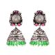 92.5 Sterling Silver Earrings With Engraved Design Fuchsia Jade And Green Onyx Jhumki