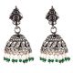 Black Oxidized 92.5 Sterling silver Earrings Tribal Carvings And Design With Pearl Green Onyx Beads Tassels