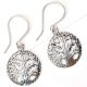 Round 92.5 Sterling Silver Earrings Old Tree of Life Motif With Cross stitch Design Border