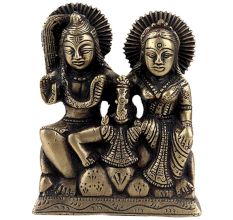 Brass Statue Of Shiv Parvati and Ganesha Sitting Murti Idol