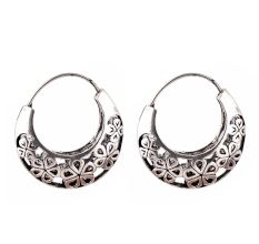 Floral 92.5 Sterling Silver Earrings Bali Hoop Earrings