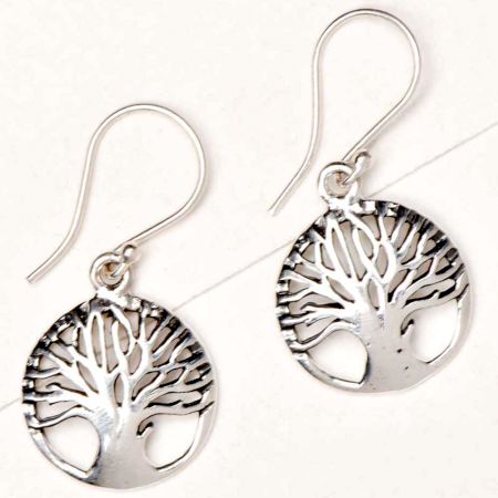 Round 92.5 Sterling Silver Earrings Tree of Life Broad Trunk Drop Earrings