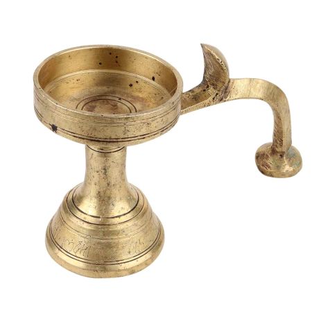 Round Brass Oil Lamp With Cobra Head Handle