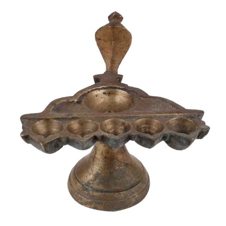 Brass Oil Lamp  Diya Six Cavity Cobra Head Diya Stand