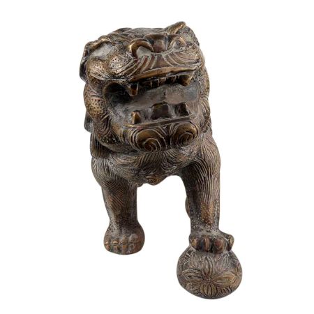 Brass Foo Dog Lion Playing Ball Statue Home DÃ©cor